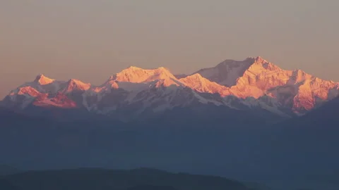 Slow zoom in to Kangchenjunga, the 3rd  highest mountain in the world - India Stock Footage 136720426