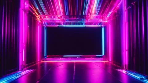 Slow zoom out effect with neon pink frame with black background. 3D effect. Stock Footage 273954593