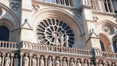 Slow Zoom In on Rose Window of Notre Dame Cathedral Paris Before Fire - 4K Stock Footage 339607227