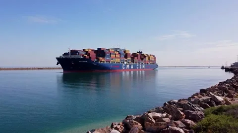 Slow zoom towards cargo ship Stock Footage