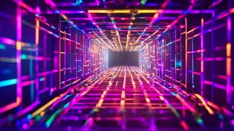 The slow zooming effect of a black frame around colorful blends of neon laser Stock Footage 273953445