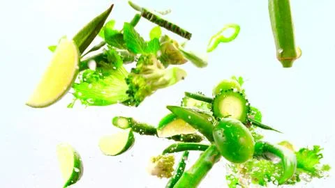 Slower fall of different sliced vegetables Stock Photos