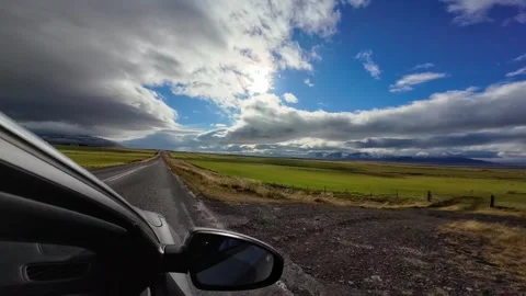 Slowly Advancing Along an Open Road Through Icelandic Landscapes Video stock 342270993