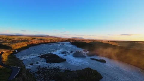 Slowly Advancing Along a River Toward a Bridge in Iceland Stock Footage 342267205