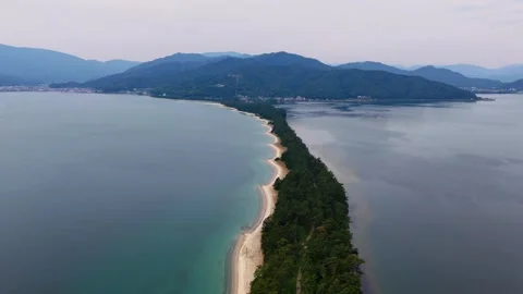 Slowly Advancing Drone View of Amanohashidate Sandbar in Kyoto Stock-Footage 342257029