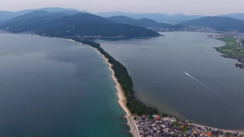 Slowly Advancing Drone View of Amanohashidate, Miyazu, Japan Video stock 342257033