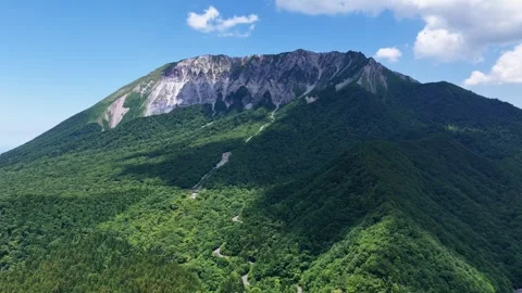 Slowly Advancing Drone View of Mount Daisen in Tottori, Japan Stock Footage 342256293