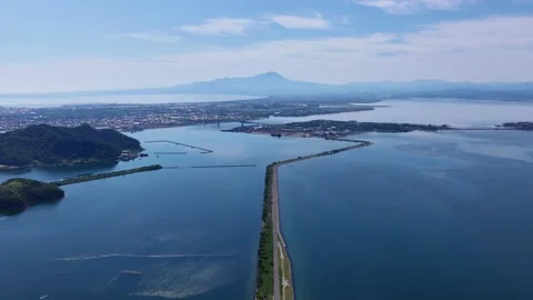 Slowly Advancing Drone View Over Lake Nakaumi, Japan Stock Footage 342256090