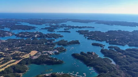 Slowly Advancing Over Ago Bay Islands in Shima, Japan Stock Footage 342237075
