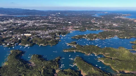 Slowly Advancing Over Ago Bay Islands in Shima, Japan Video stock 342237475