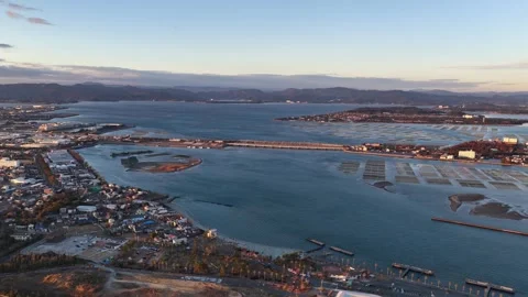 Slowly Advancing Over Lake Hamana Aquaculture Farms, Japan Stock Footage 342238656