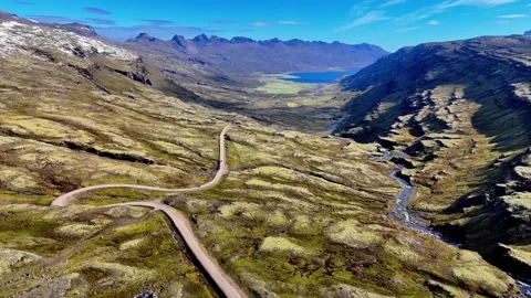 Slowly Advancing Over a Winding Road in Icelandic Valley Stock Footage 342268999