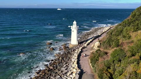 Slowly Advancing Toward Cape Irago Lighthouse, Japan Stock Footage 342237877