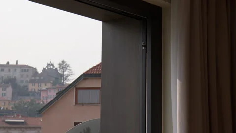 Slowly Closing Modern Smart Automatic Window Curtains Stock Footage 301494647