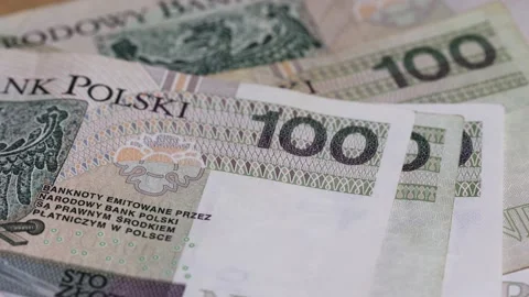 Slowly counting Polish banknotes from 100 PLN, 200 PLN till 500 PLN. Stock Footage 168014040