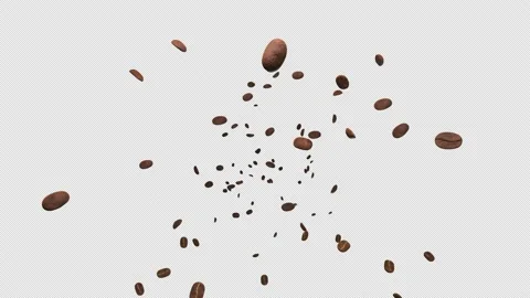 Slowly falling and rotating coffee beans on a transparent background. Stock-Footage 205044419