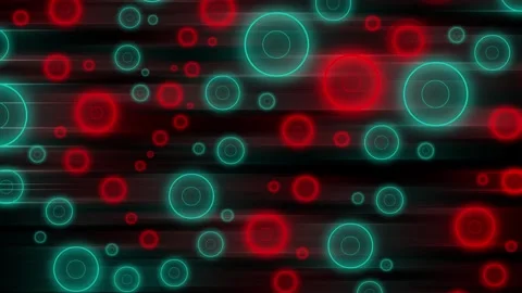 Slowly falling animation of red and blue neon circles. Drop down on black ba Stock Footage 247141901
