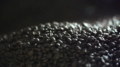 Slowly Falling Coffee Grains on Dark Background Stock Footage 60214979