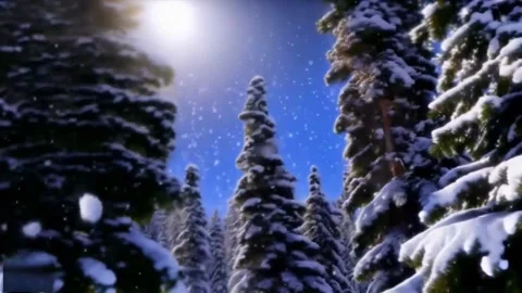 Slowly falling snow against the background of tall pines, Christmas trees. .. Stock Footage 255897593