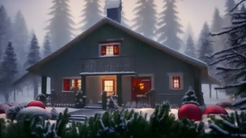 Slowly falling snow on a house in the middle of the forest. A short video o.. Vídeos de archivo 255894004