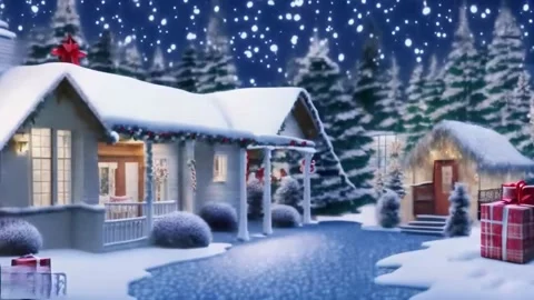 Slowly falling snow on snow-covered houses and frozen water. A short video .. 動画素材 255897493