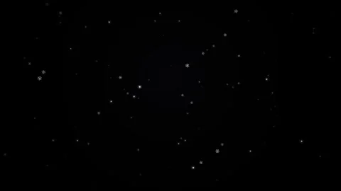 Slowly falling snowflakes with twinkling light particles on a dark night sk.. Видео 343768991