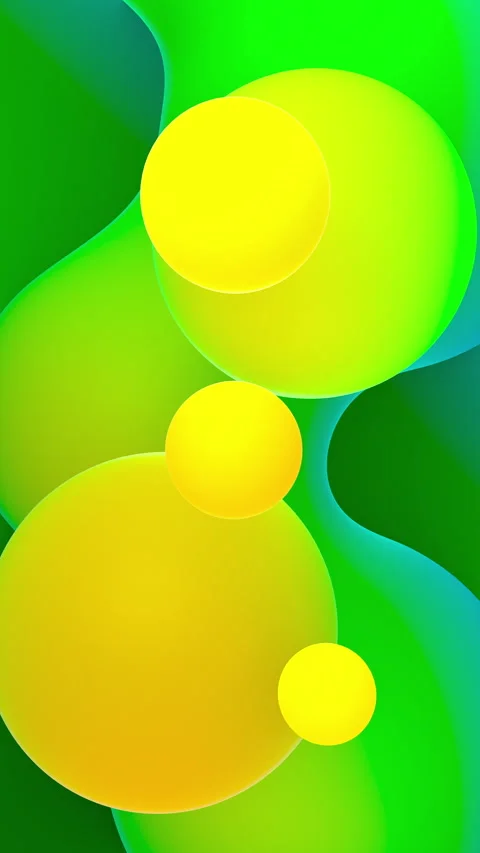 Slowly floating orange wave shapes and yellow spheres on a green background Stock Footage 306530717