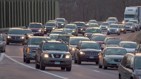 Slowly moving highway traffic Stock Footage 72277682