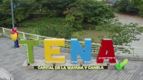 Slowly moving to a top view over the sign of Tena Stock Footage 146343898