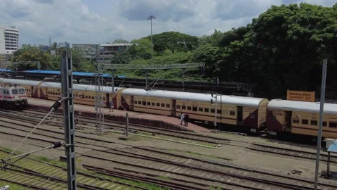 Slowly moving train, Thiruvananthapuram central railway station, Kerala Stock Footage 204232031