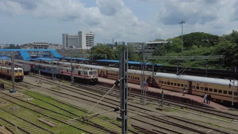 Slowly moving train, Thiruvananthapuram central railway station, Kerala Stock Footage 204235990
