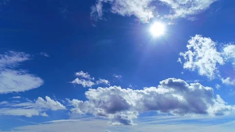 Slowly moving white cirrus clouds on summer bright blue wispy sky. 4K Stock Footage 116889359