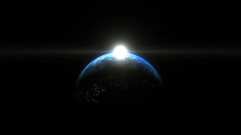 Slowly orbiting blue planet earth to reveal the sun in a star field Stock-Footage 96130031