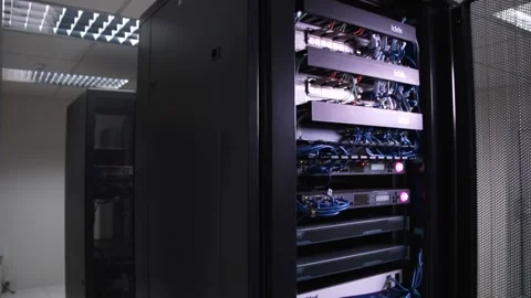 Slowly panning over some computer servers Stock Footage 131629511