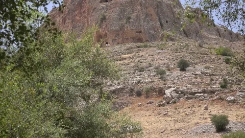Slowly Panning Up Side of Mountain Peak in Israel Stock Footage 78310579