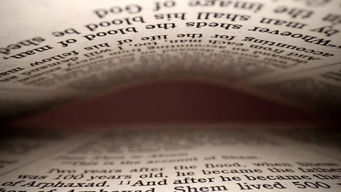 Slowly pulling lens out of a book at a words eye view of the pages, pages Stock Footage 111282268