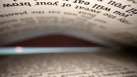 Slowly pulling lens out of a book @ words eye diagonal view of the pages; Stock Footage 111315093