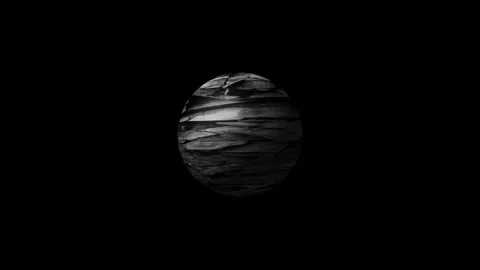 Slowly Rotating Layered Dark Rock Textured Sphere on Black Background Stock Footage 340151389