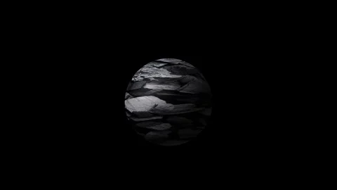 Slowly Rotating Rough Black Rock Textured Sphere on Black Background Stock Footage 340151363