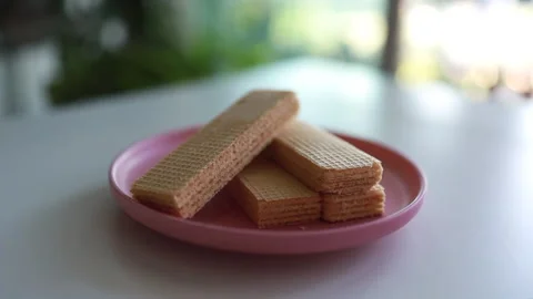 Slowly Shifting Focus From Defocus to Focus Of Vanilla Waffers Stock Footage 157198580