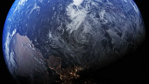 Slowly spiralling away from Earth showing night and day Video stock 130232247