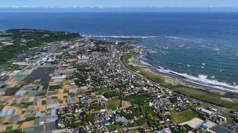 Slowly Tracking Along Kujukuri Beach and Chiba Coastal Plain Stock Footage 342263505