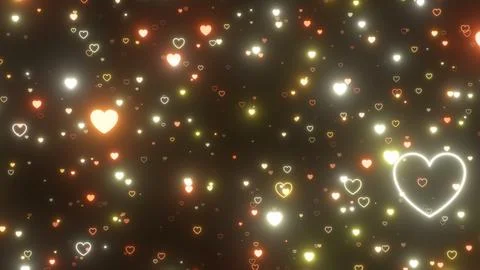 Slowly Traveling Through Millions Of Tiny Golden Glowing Neon Hearts Stock Illustration