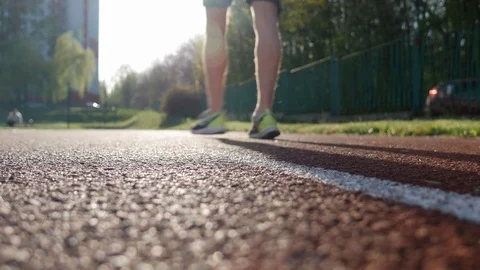 Slowly Walking On Racetrack Running Ground Shoot Stock Footage 114132853
