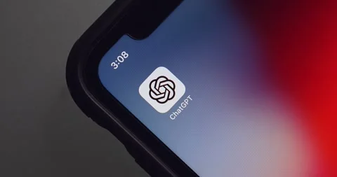 Slowly zoom out ChatGPT app icon seen in an iPhone screen Stock Footage 242728026