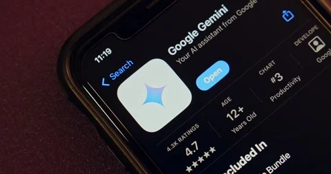 Slowly zoom out Google Gemini app page in the App Store Stock Footage 296471995