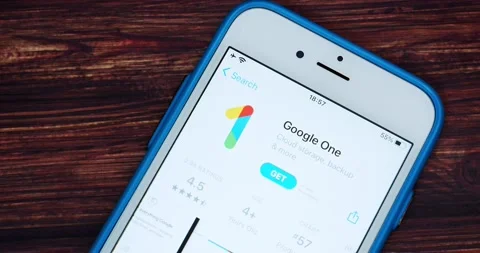 Slowly zoom out Google One logo in App Store on an iPhone Stock Footage 207548079