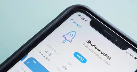 Slowly zoom out Shadowrocket app seen in App Store on iPhone Stock Footage 238648763