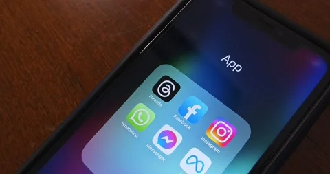 Slowly zoom out Threads app with Meta Platform's apps Stock Footage 245417588