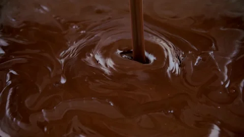 Slowmo Close up of Pouring Melted, Dense Milk Chocolate Stock-Footage 148490494